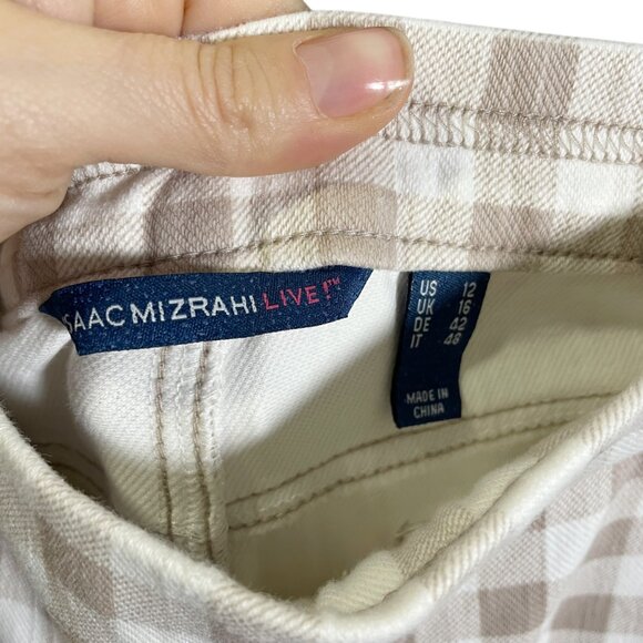 Isaac Mizrahi Live Women’s Checkered Pull-On Ankle Pants Size 12 Beige - Picture 3 of 4